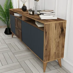 Dressoir Milan Melamine Walnoot Antraciet 180cm