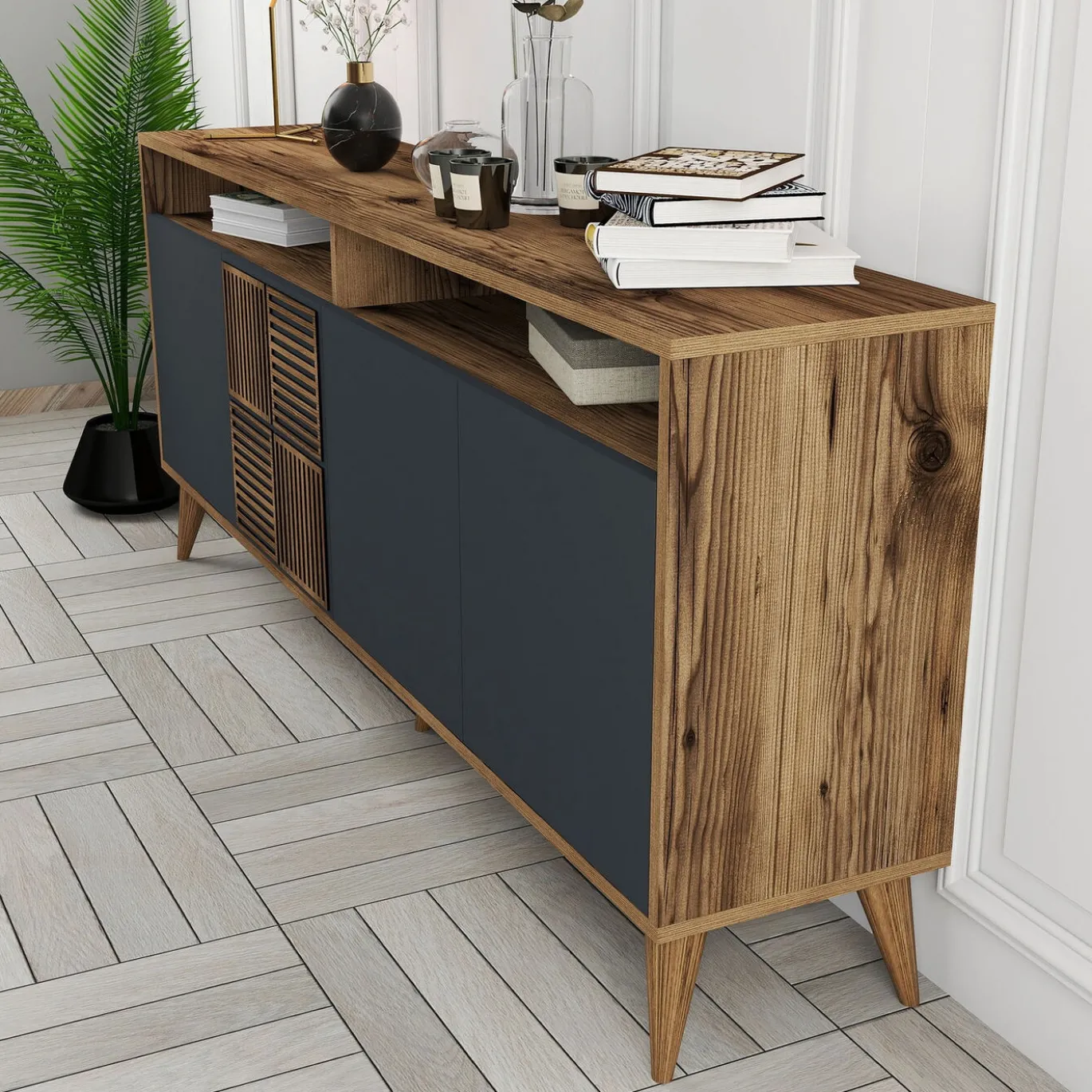 Dressoir Milan Melamine Walnoot Antraciet 180cm