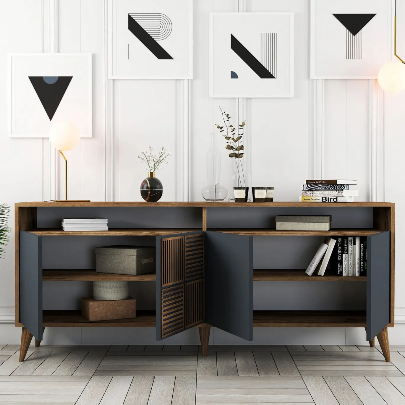 Dressoir Milan Melamine Walnoot Antraciet 180cm