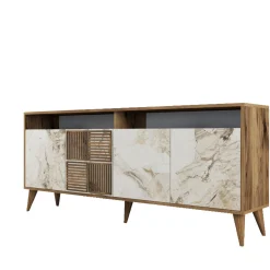 Dressoir Milan Melamine Walnoot Wit Marmer 180cm