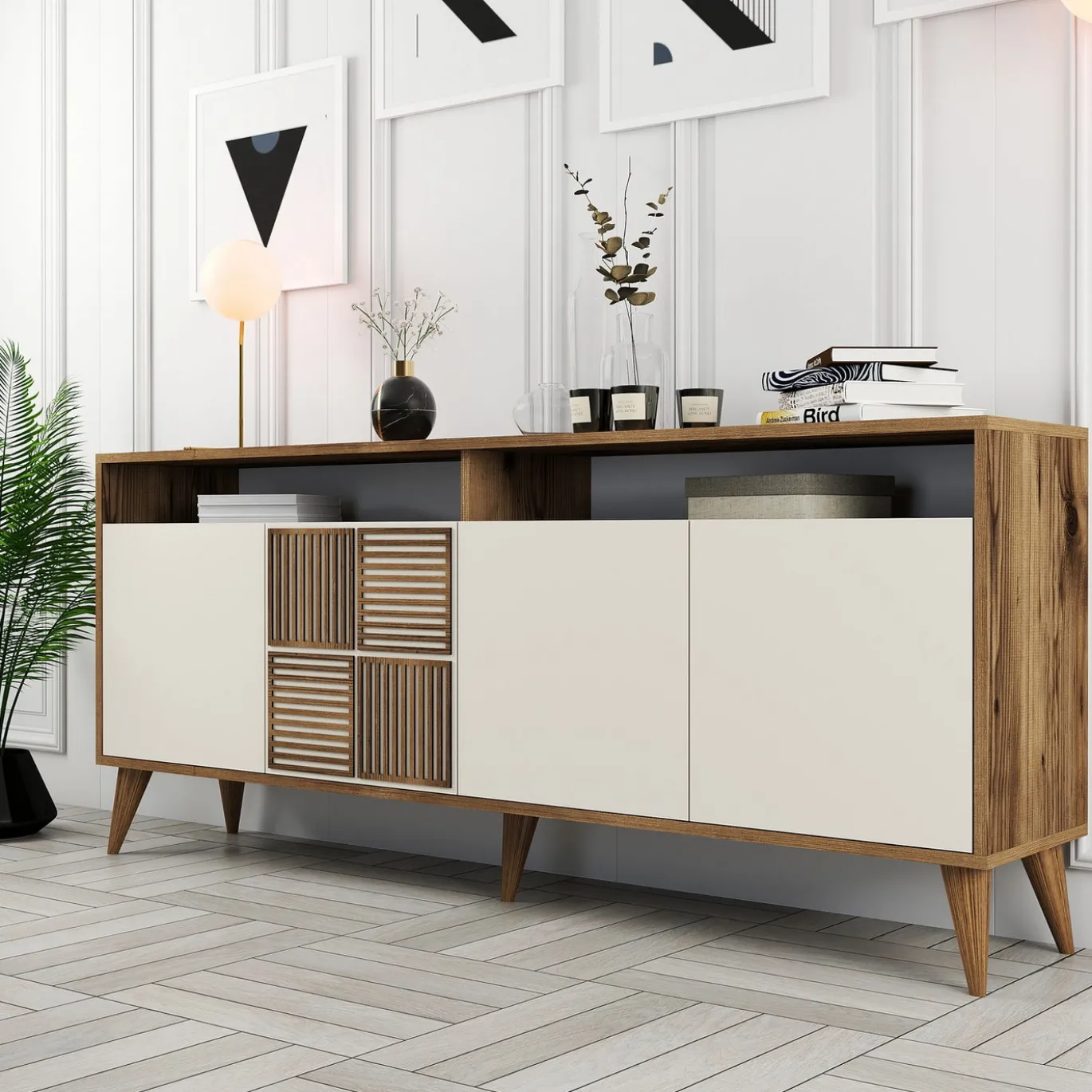 Dressoir Milan Melamine Walnoot Crème 180cm