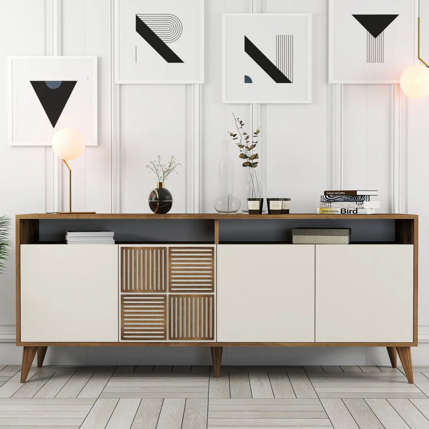 Dressoir Milan Melamine Walnoot Crème 180cm