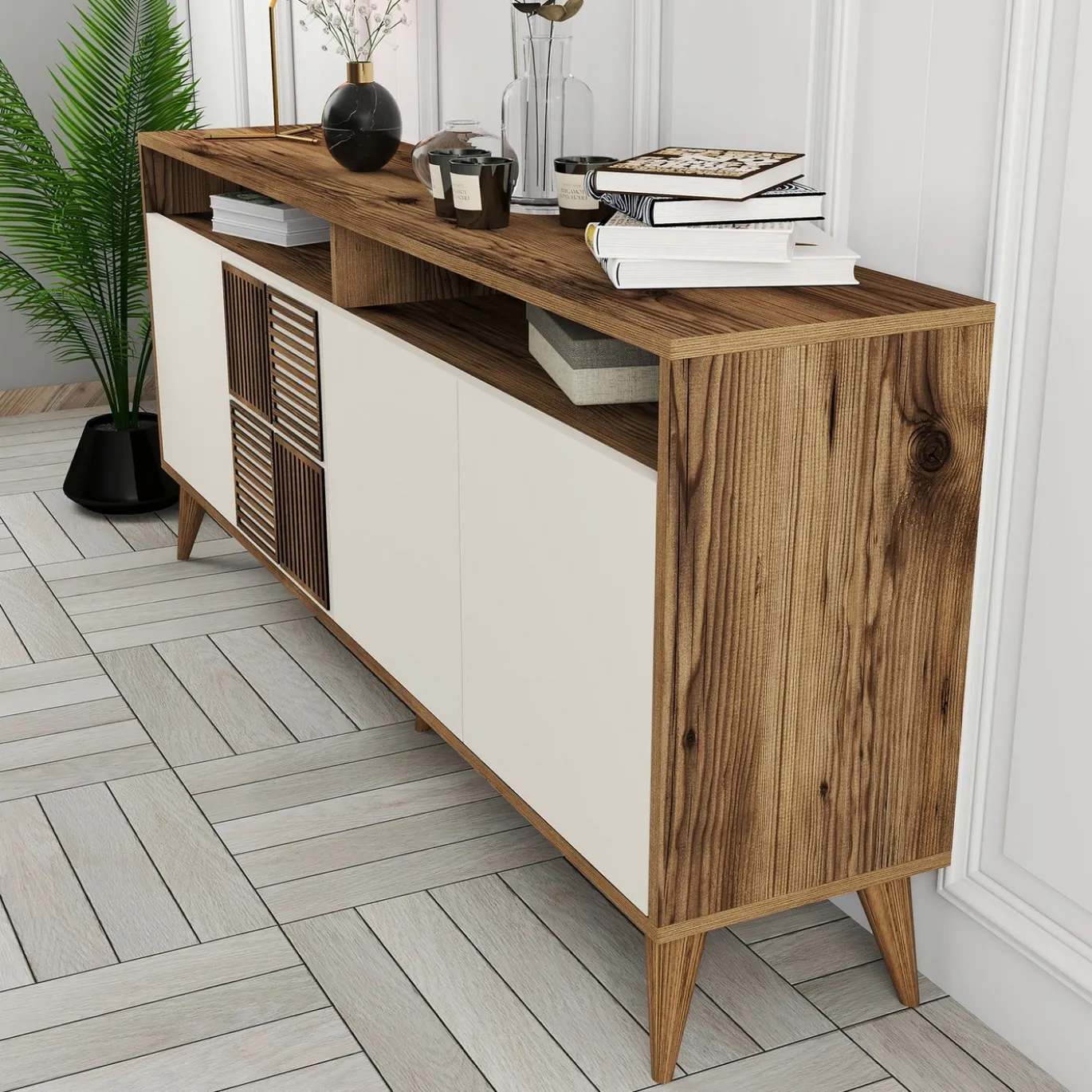 Dressoir Milan Melamine Walnoot Crème 180cm