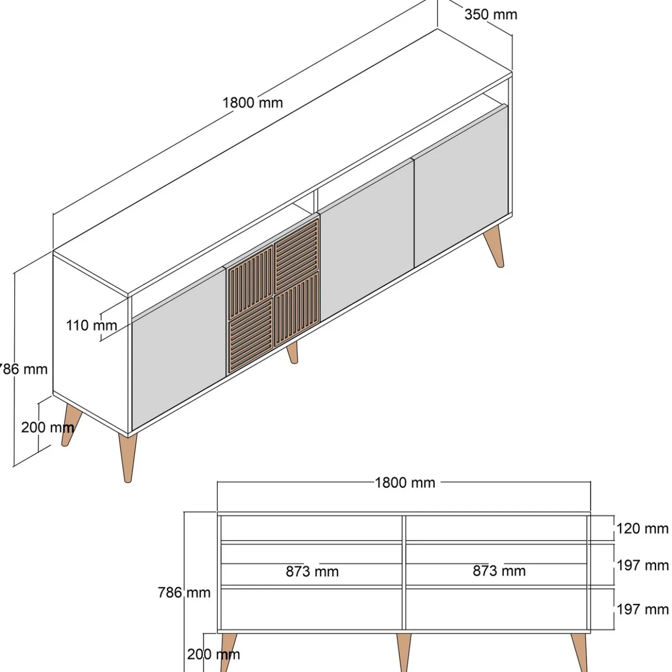 Dressoir Milan Walnoot/Travertinlook 180cm