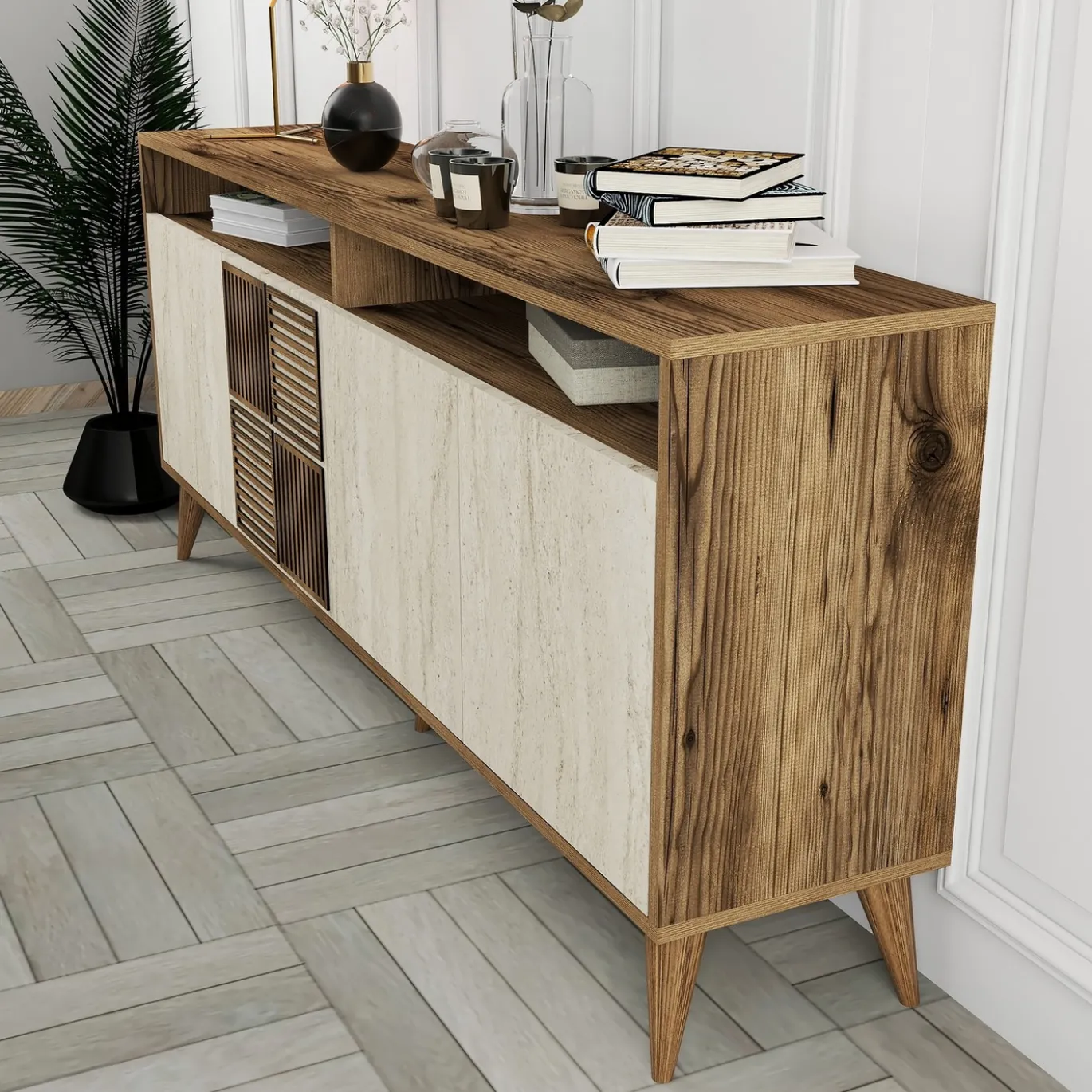 Dressoir Milan Walnoot/Travertinlook 180cm