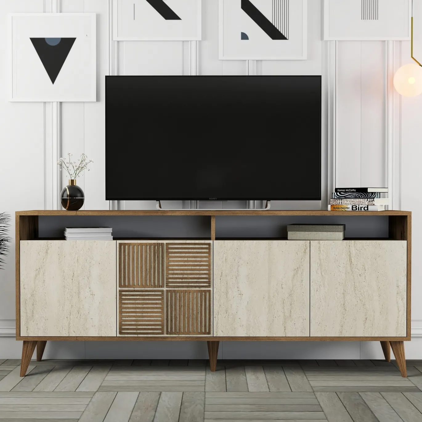 Dressoir Milan Walnoot/Travertinlook 180cm