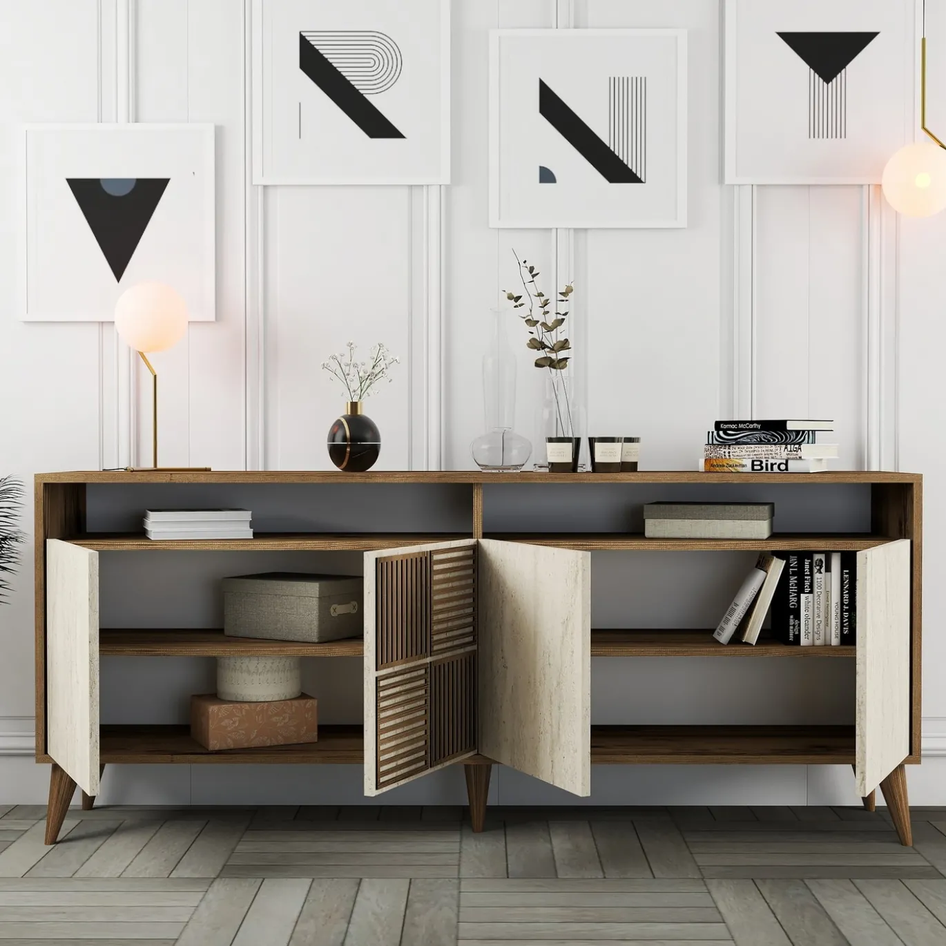 Dressoir Milan Walnoot/Travertinlook 180cm