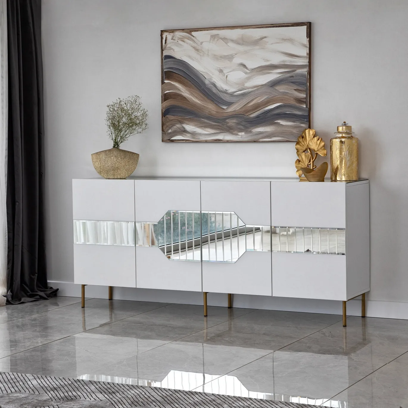 Dressoir Milan Wit/Goud 180cm