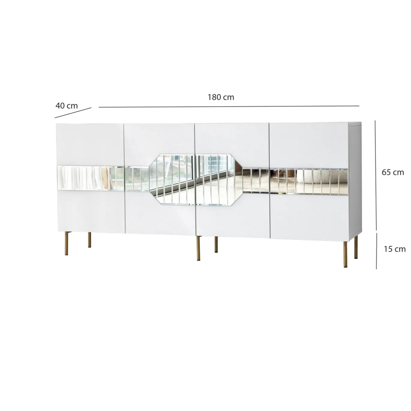 Dressoir Milan Wit/Goud 180cm