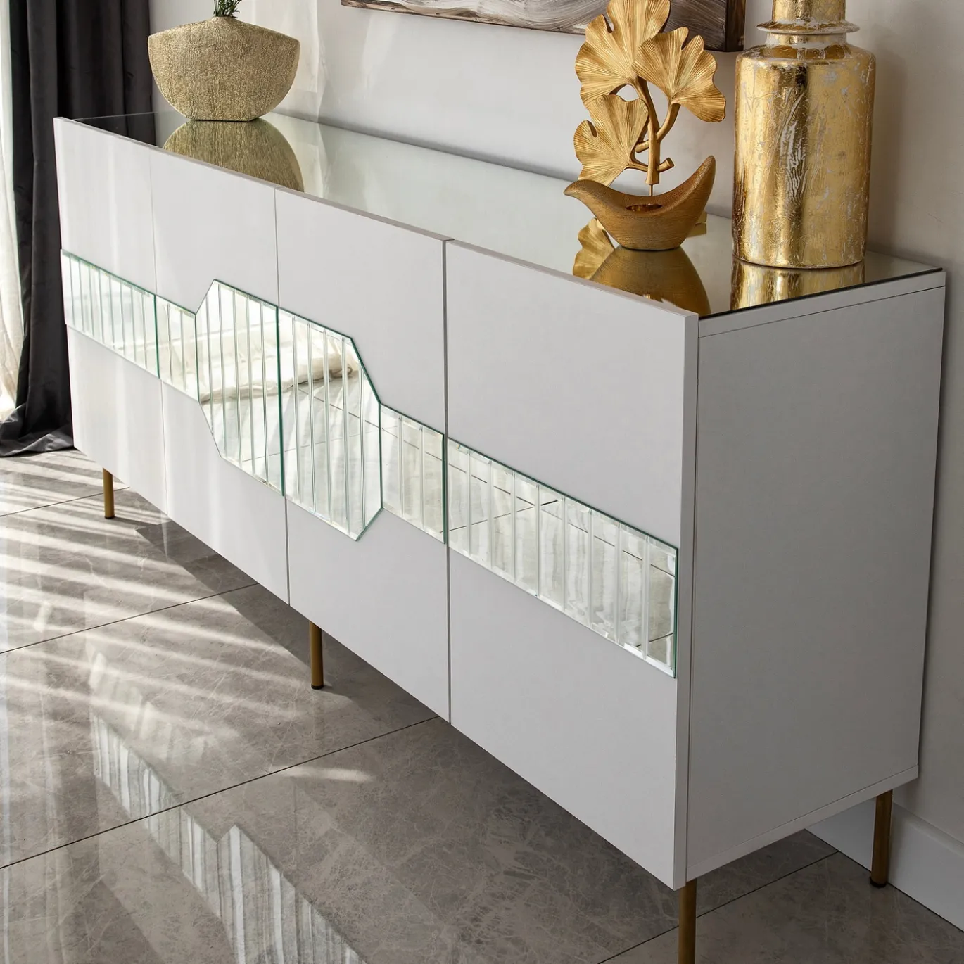 Dressoir Milan Wit/Goud 180cm