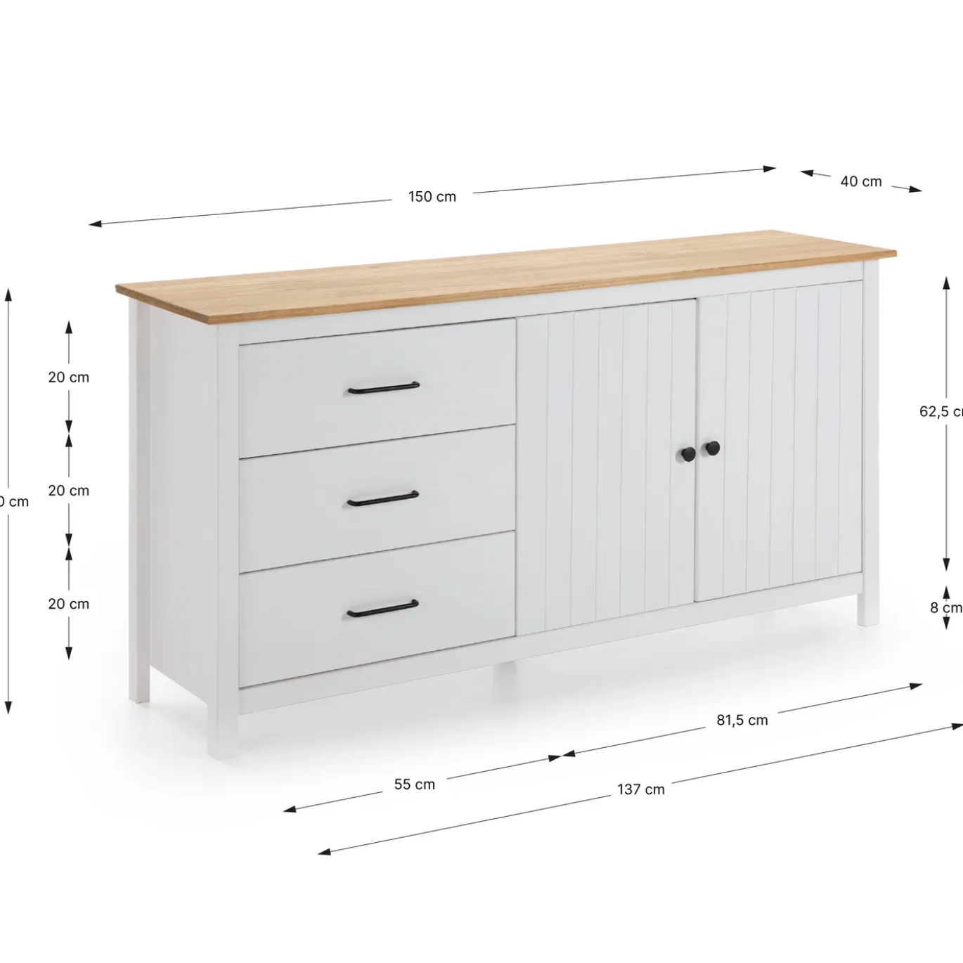 Dressoir Miranda 2d3L Wit Wax - Giga Meubel