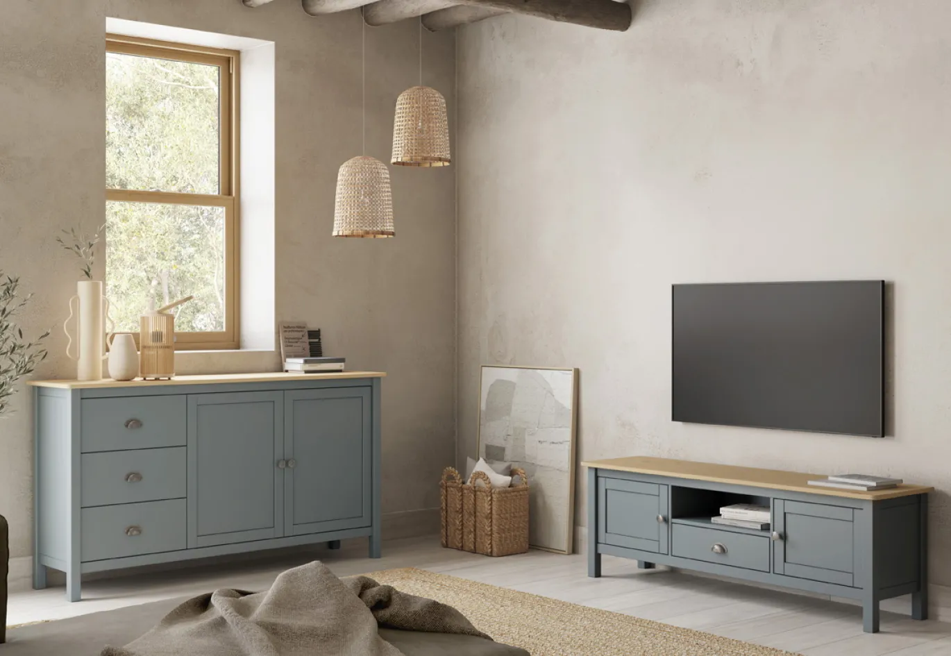 Dressoir Misti 2d3L Khaki Groen/eiken - Giga Meubel