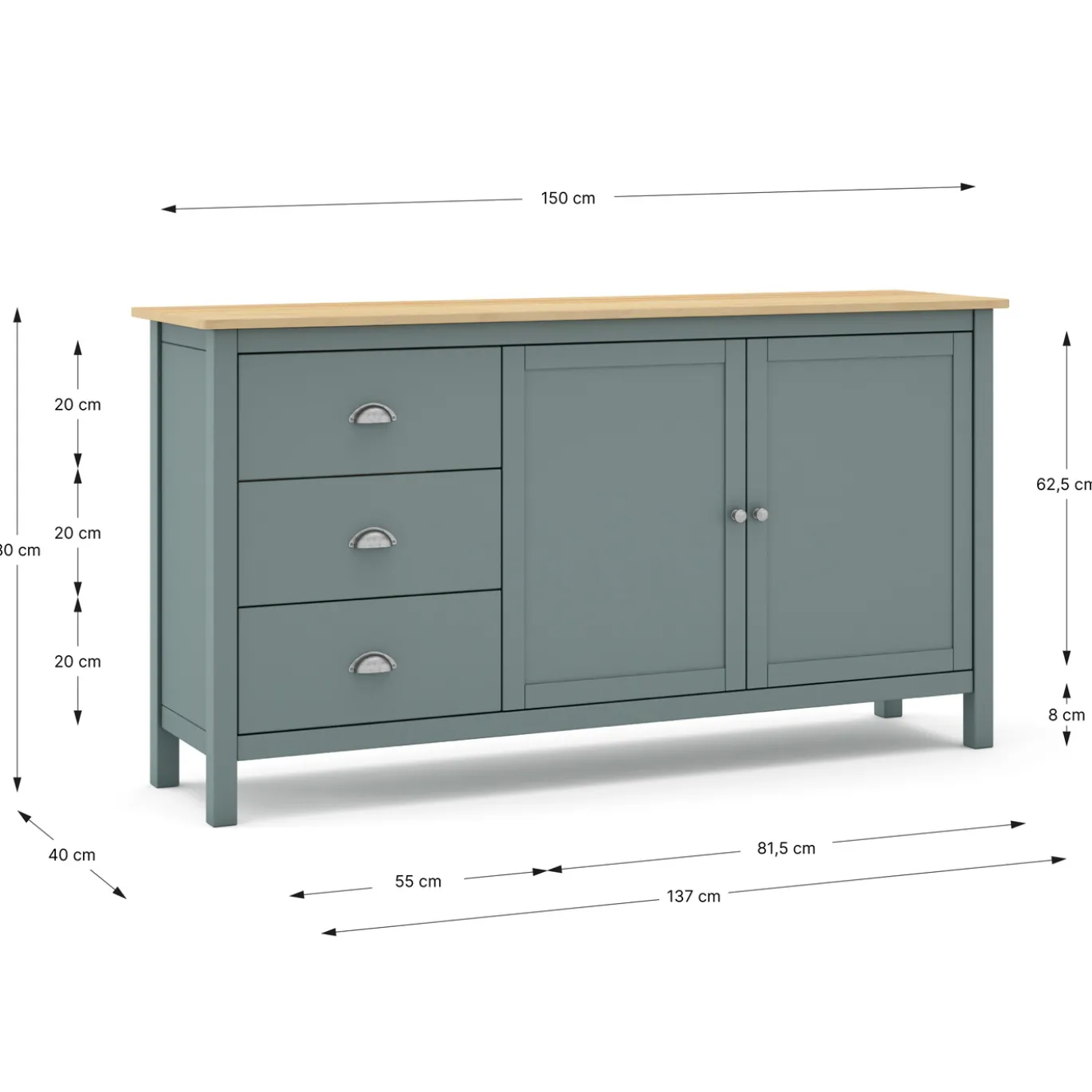 Dressoir Misti 2d3L Khaki Groen/eiken - Giga Meubel