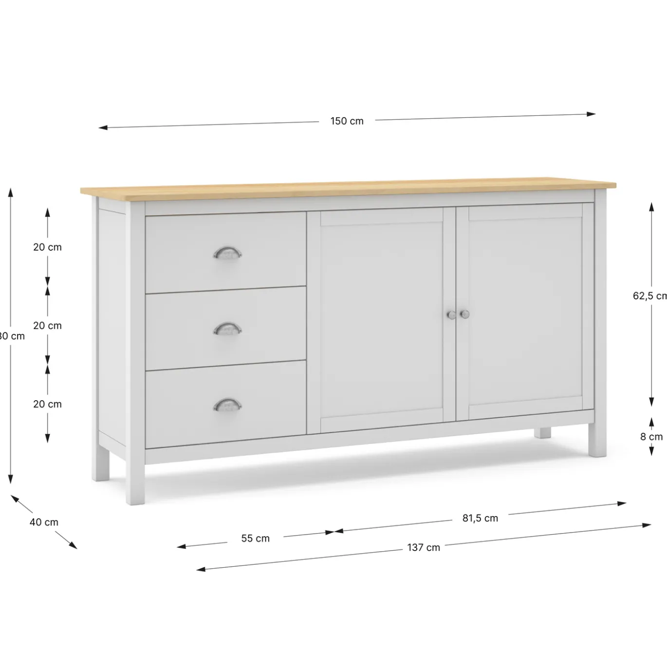 Dressoir Misti 2d3L Wit/eiken - Giga Meubel
