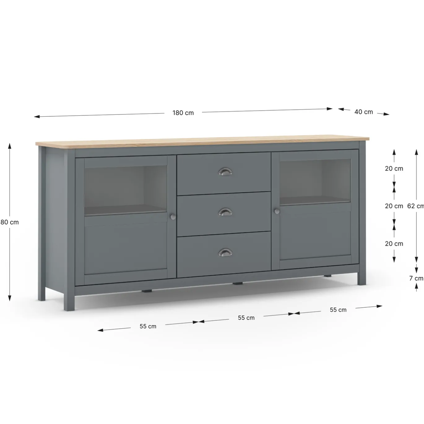 Dressoir Misti 3L2d 180cm Khaki Groen/eiken - Giga Meubel