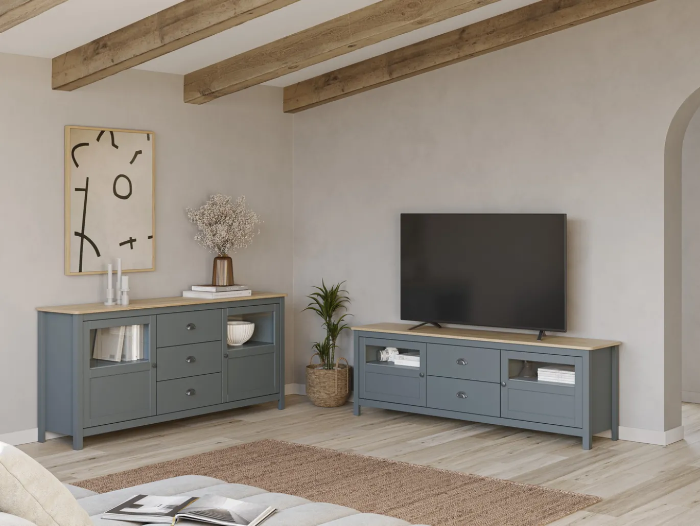 Dressoir Misti 3L2d 180cm Khaki Groen/eiken - Giga Meubel