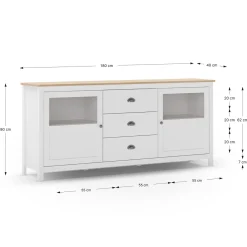 Dressoir Misti 3L2d 180cm Wit/eiken - Giga Meubel