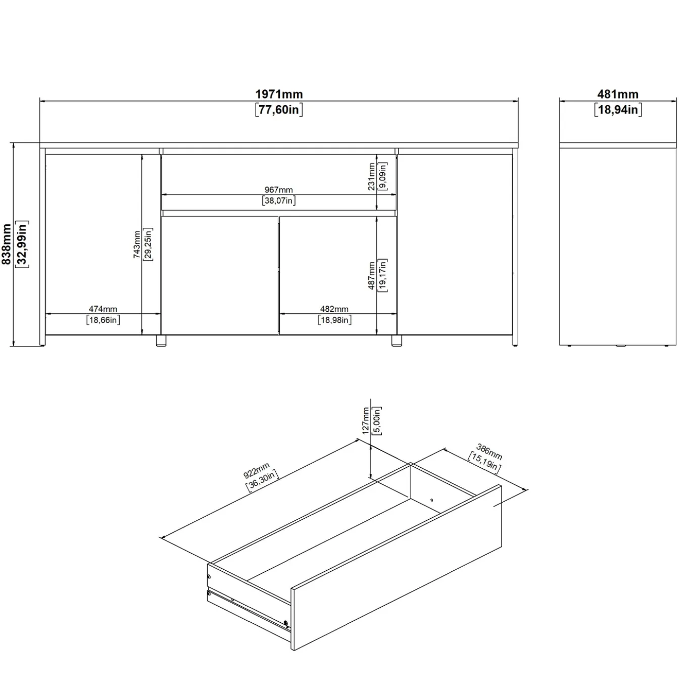 Dressoir Next Jackson Hickory Wit Hoogglans 197cm - Giga Living