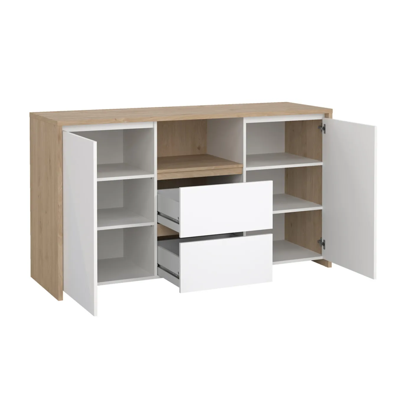 Dressoir Next Jackson Hickory Wit Hoogglans 149cm - Giga Living