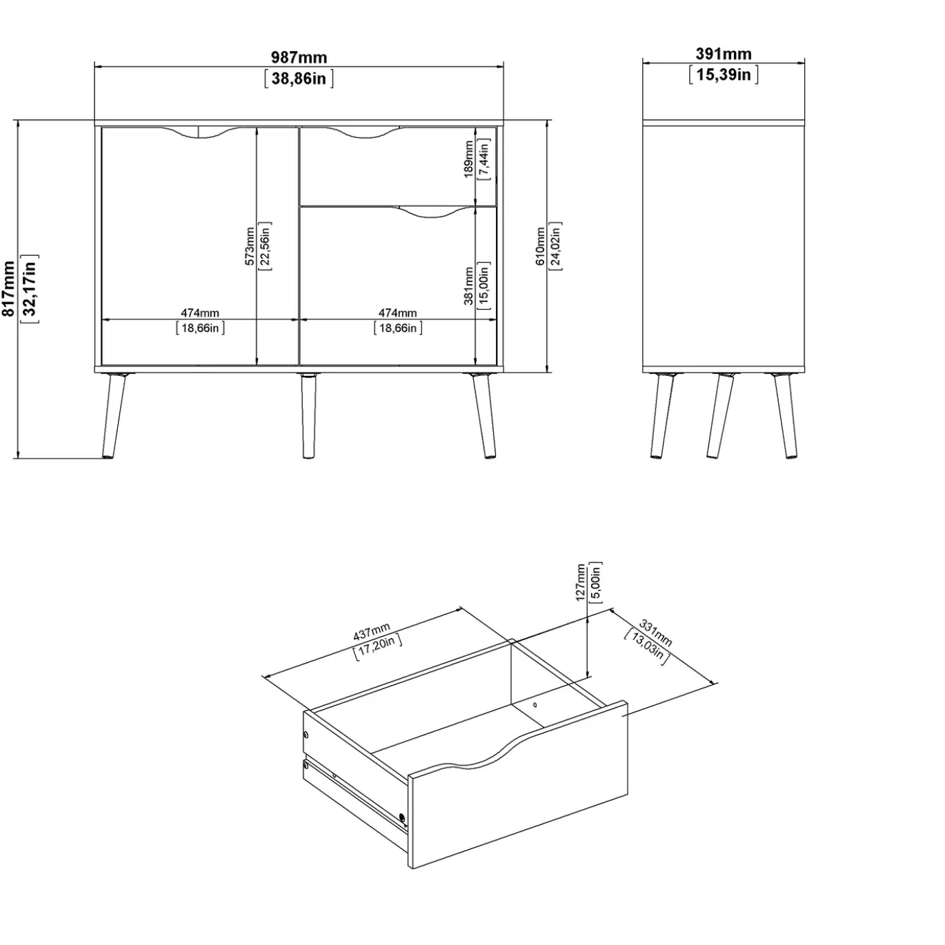 Dressoir Oslo Wit/Naturel 99cm - Giga Living