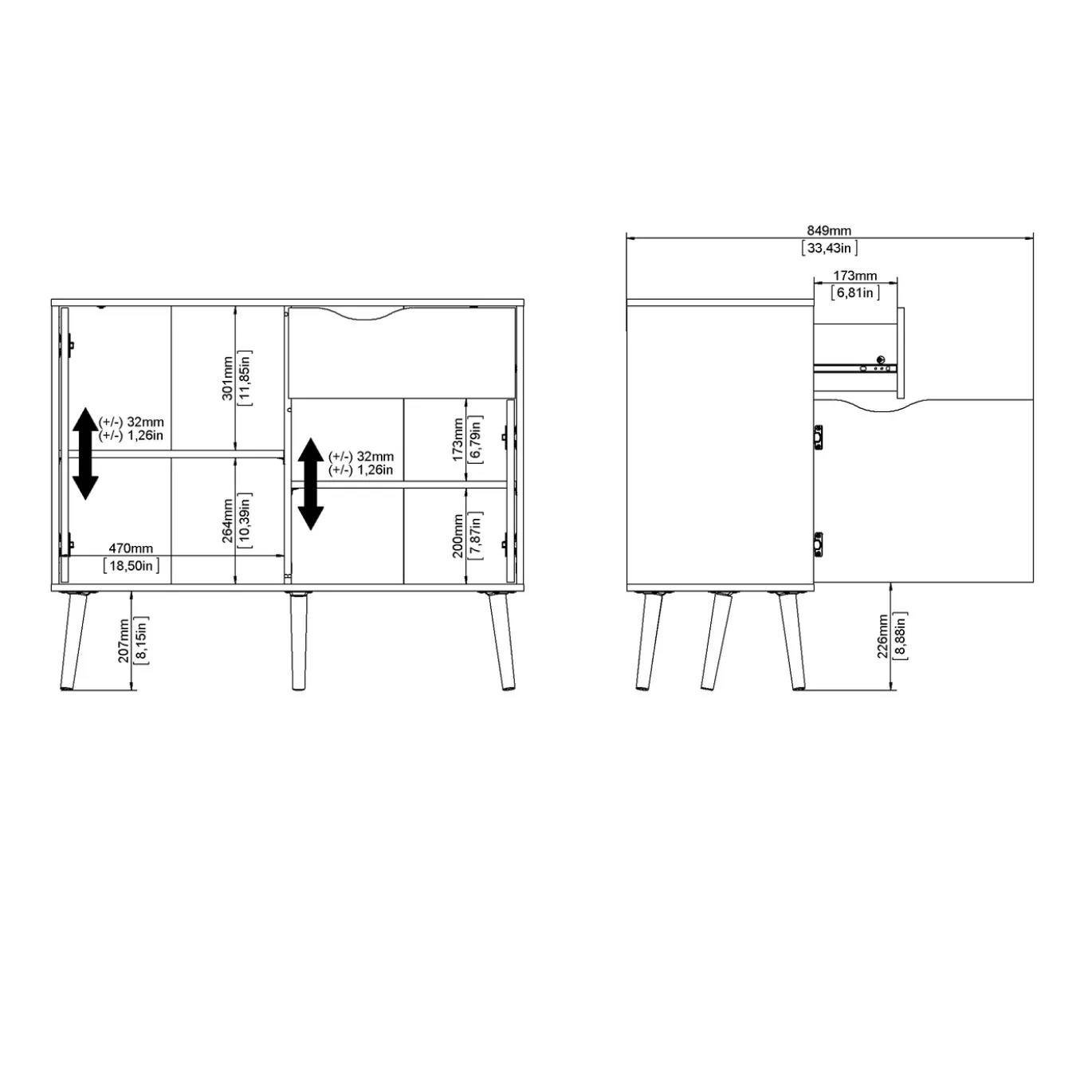 Dressoir Oslo Wit/Naturel 99cm - Giga Living