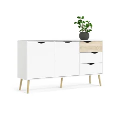 Dressoir Oslo Wit/Naturel 2-deurs + 3-lades - Giga Living