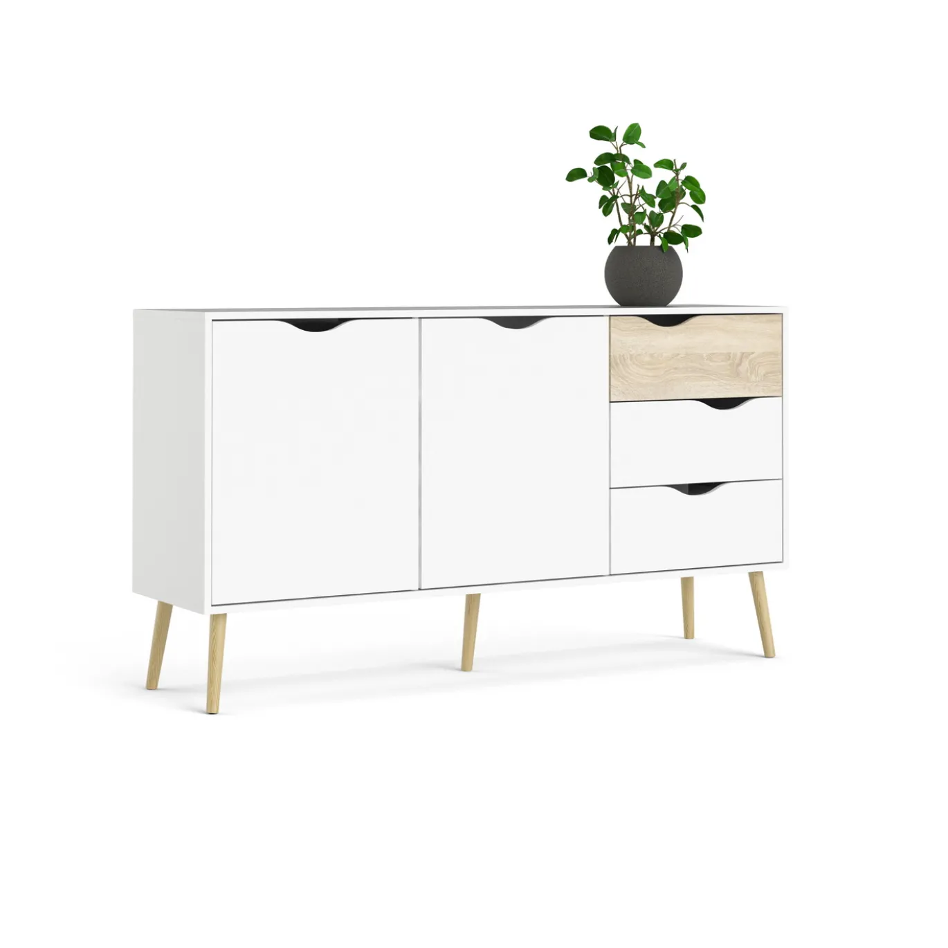 Dressoir Oslo Wit/Naturel 2-deurs + 3-lades - Giga Living
