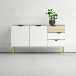 Dressoir Oslo Wit/Naturel 2-deurs + 3-lades - Giga Living
