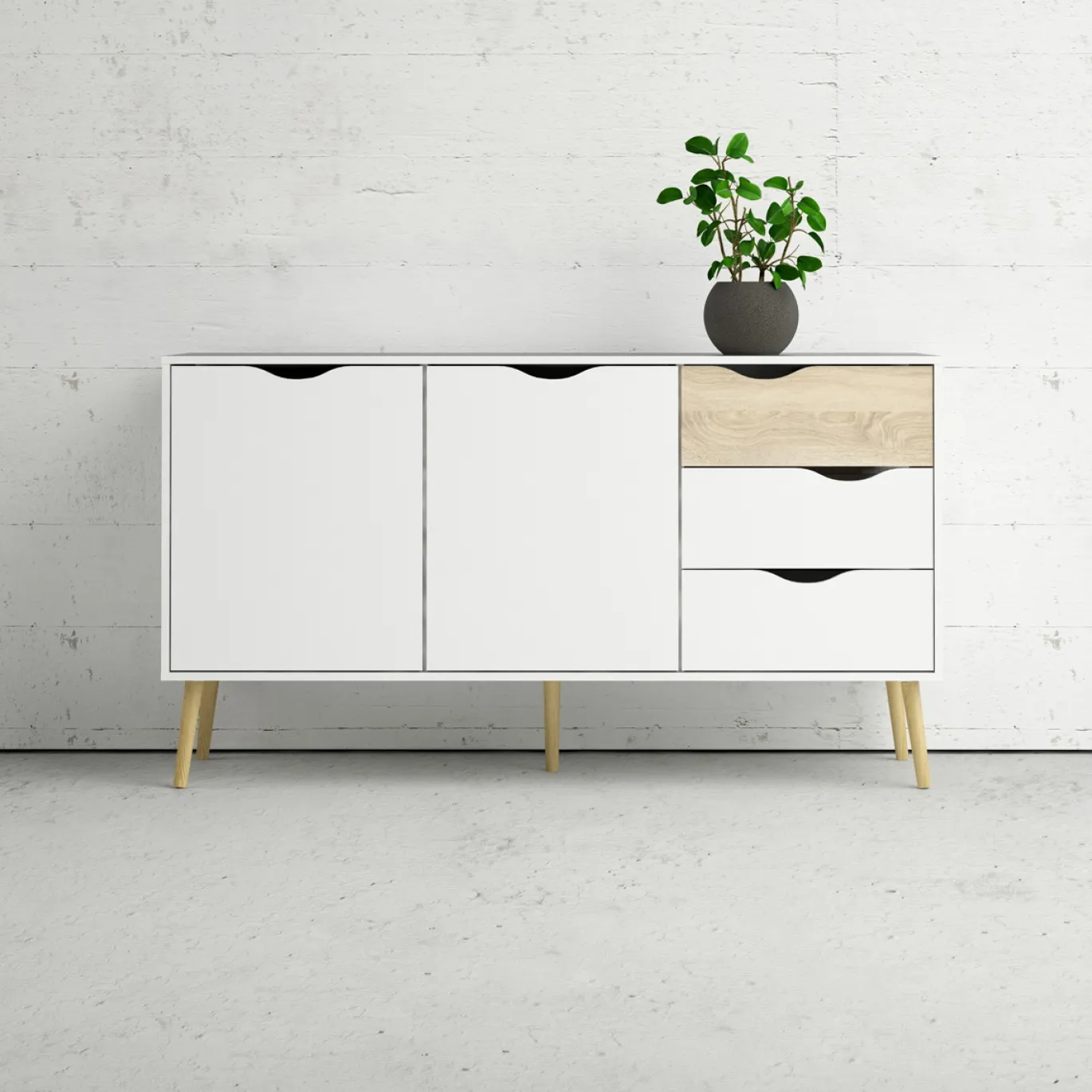 Dressoir Oslo Wit/Naturel 2-deurs + 3-lades - Giga Living