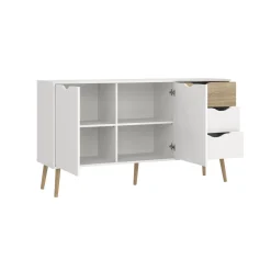 Dressoir Oslo Wit/Naturel 2-deurs + 3-lades - Giga Living