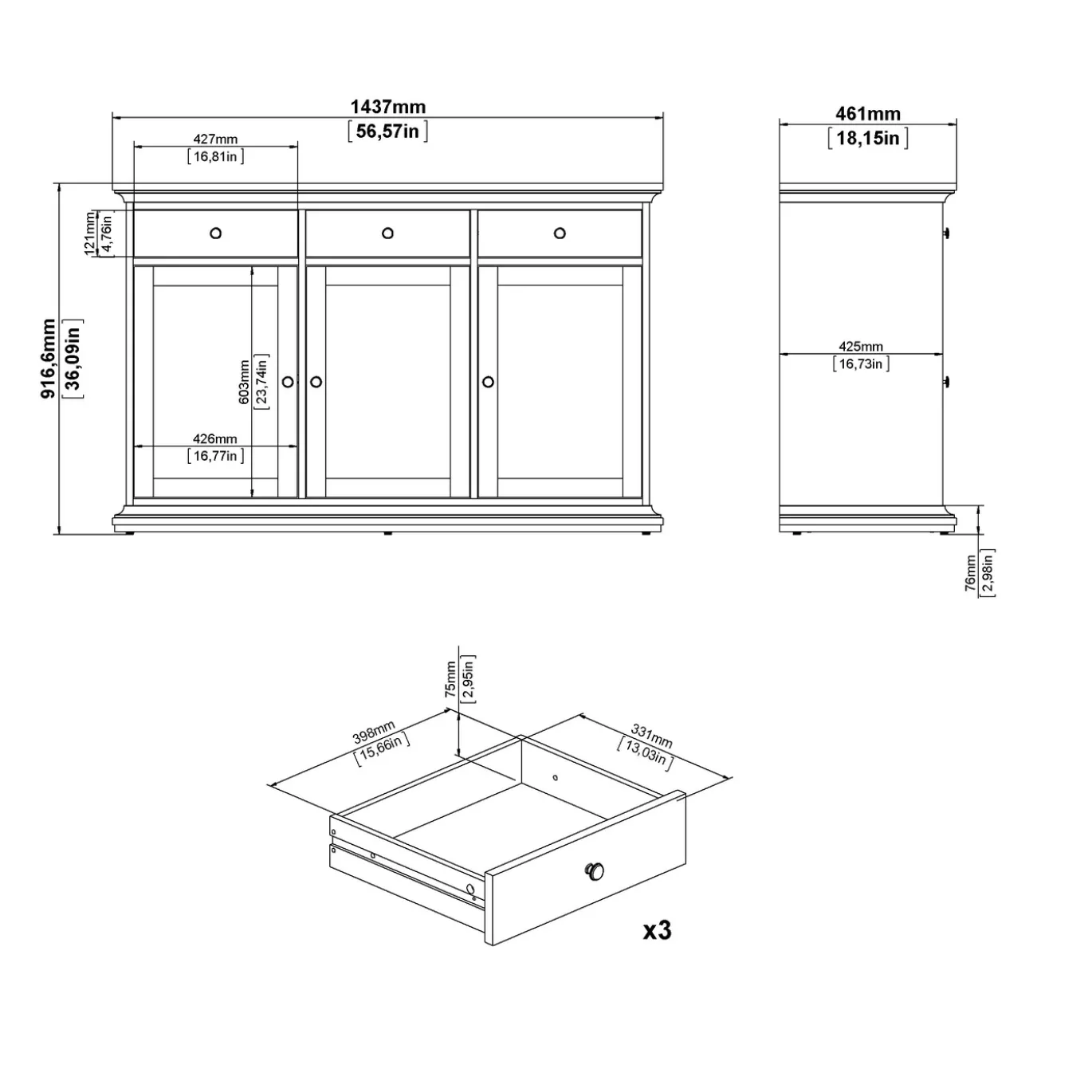 Dressoir Paris Matgrijs - Giga Living