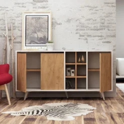 Dressoir Prava Melamine Eiken Wit