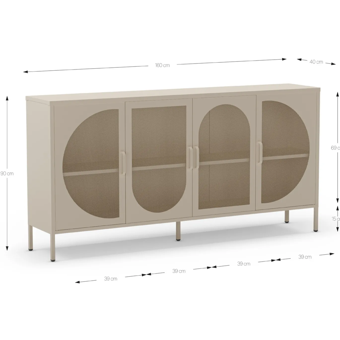 Dressoir Tayra 4d 160cm Crème - Giga Meubel
