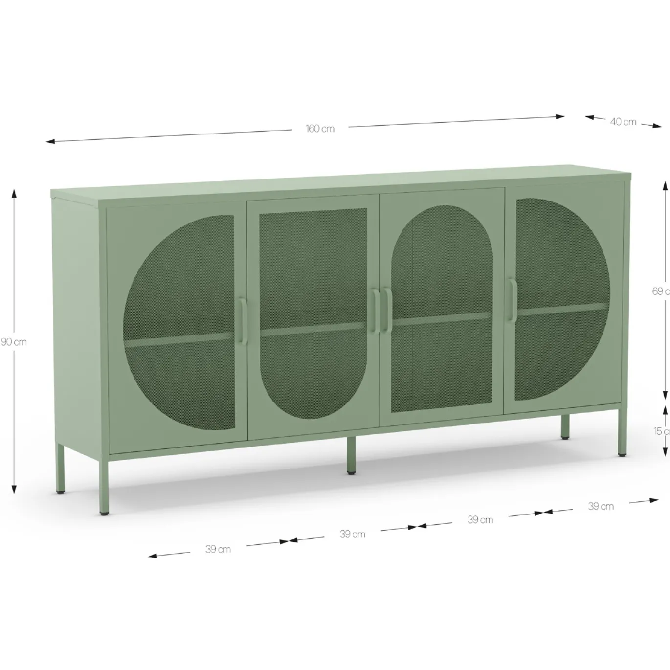 Dressoir Tayra 4d 160cm Mintgroen - Giga Meubel