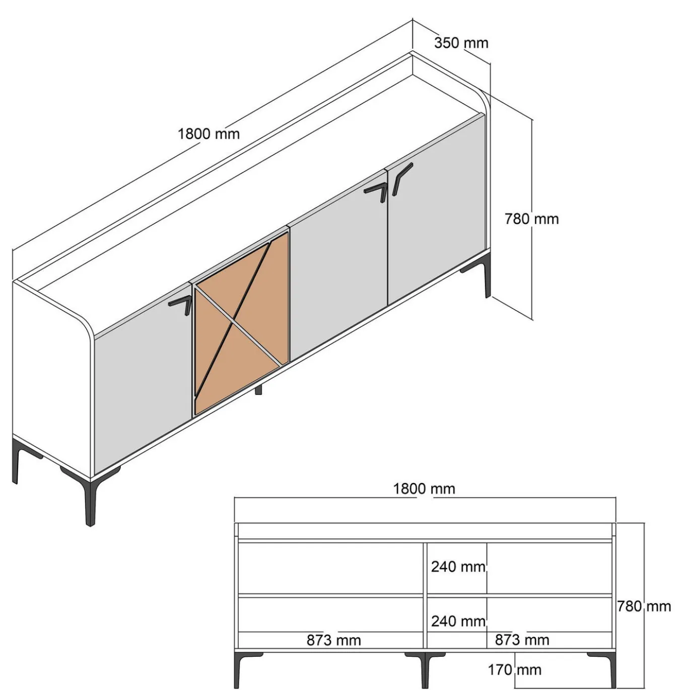 Dressoir Venedik Melamine Walnoot Antraciet