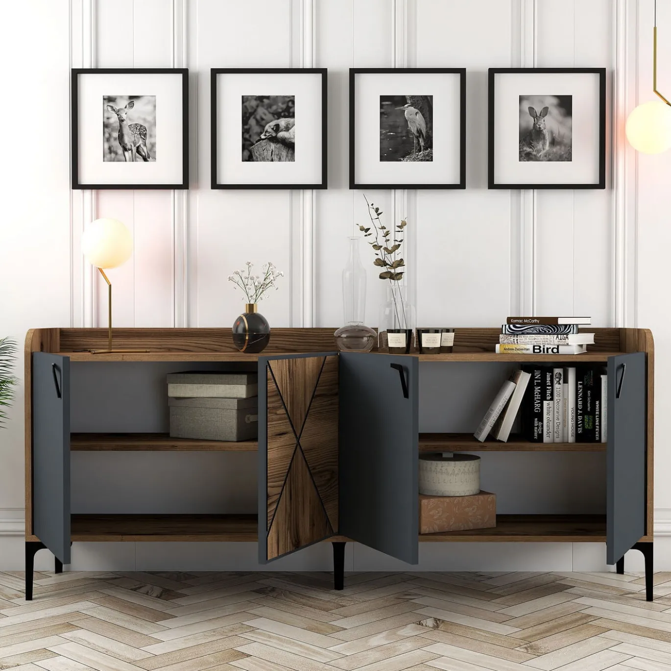 Dressoir Venedik Melamine Walnoot Antraciet