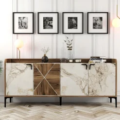 Dressoir Venedik Melamine Walnoot Wit Marmer