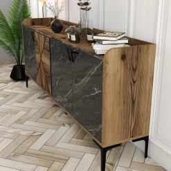 Dressoir Venedik Walnoot/Zwart Marmerlook