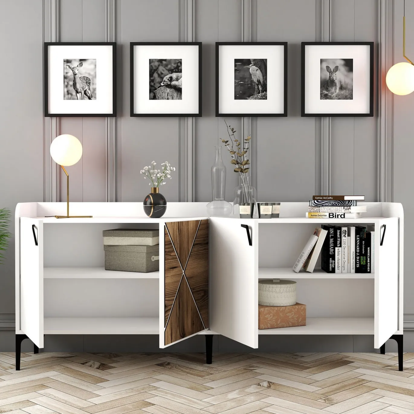 Dressoir Venedik Wit/Walnoot