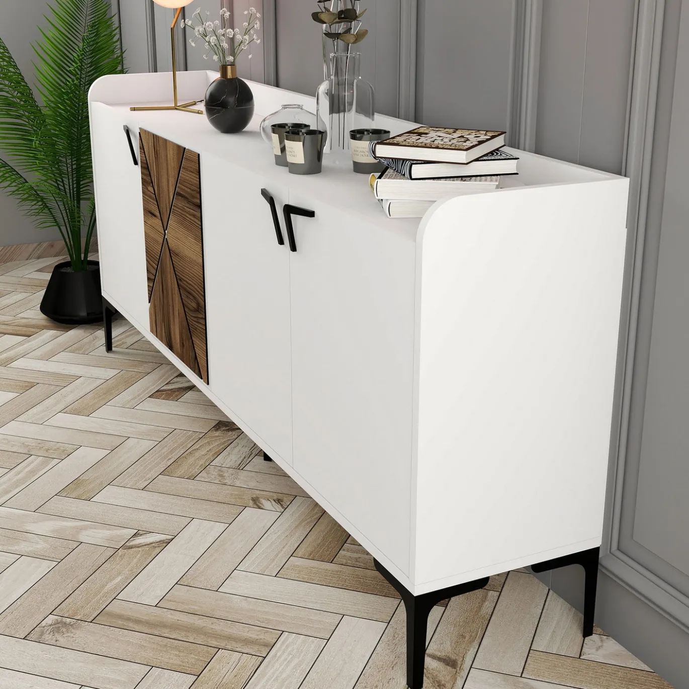 Dressoir Venedik Wit/Walnoot