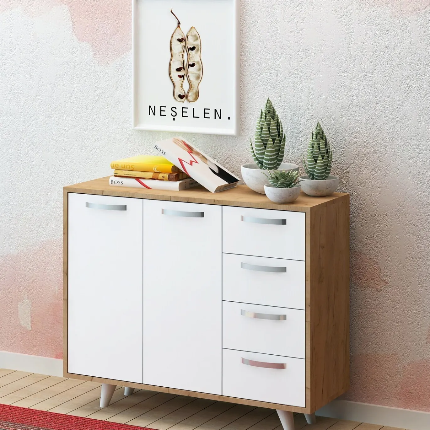 Dressoir Waga Melamine Eiken Wit