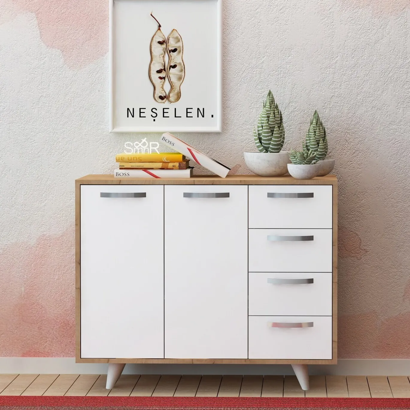Dressoir Waga Melamine Eiken Wit