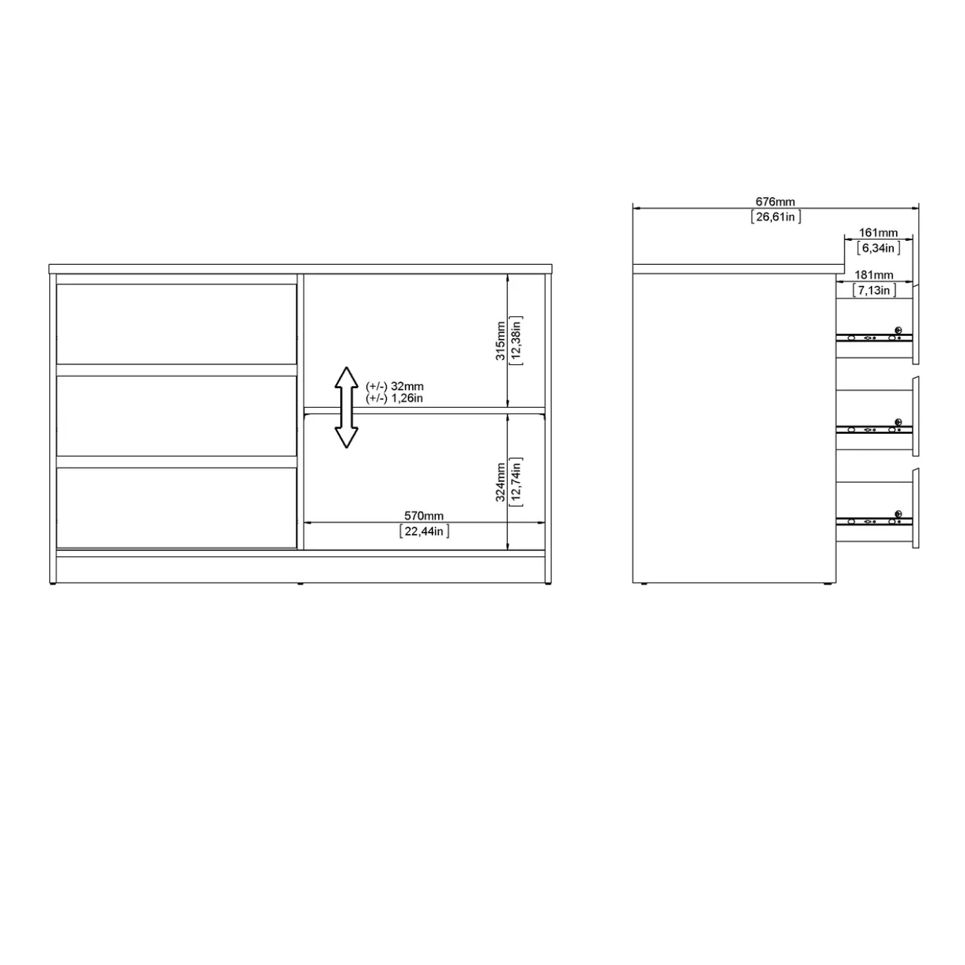Dressoir Ylva met 1 Schuifdeur + 3 lades Hickory - Giga Living