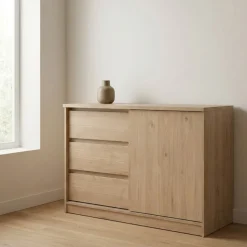 Dressoir Ylva met 1 Schuifdeur + 3 lades Hickory - Giga Living