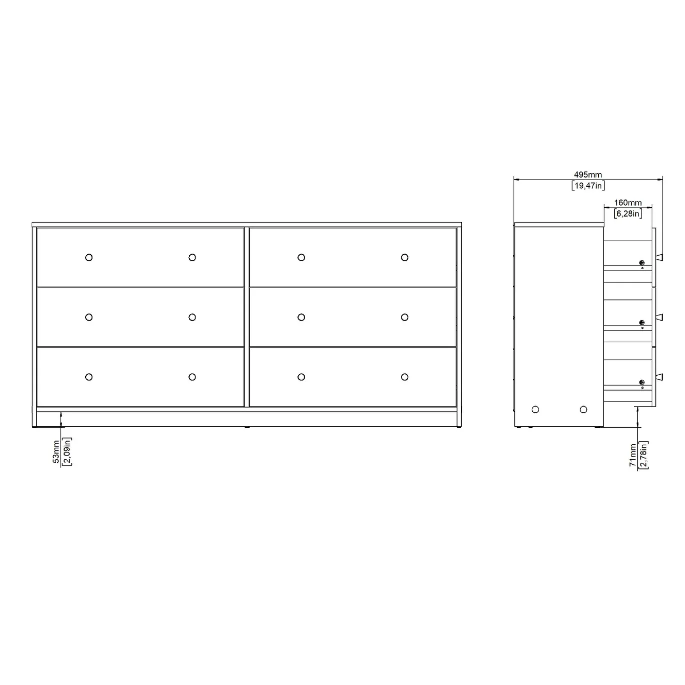 Dubbele Ladekast May Wit 6-lades - Giga Living