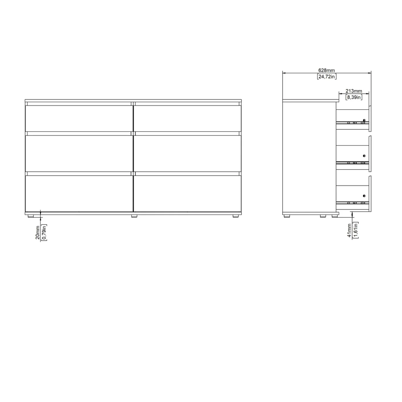 Dubbele Ladekast Nova Wit 4+2-lades - Giga Living