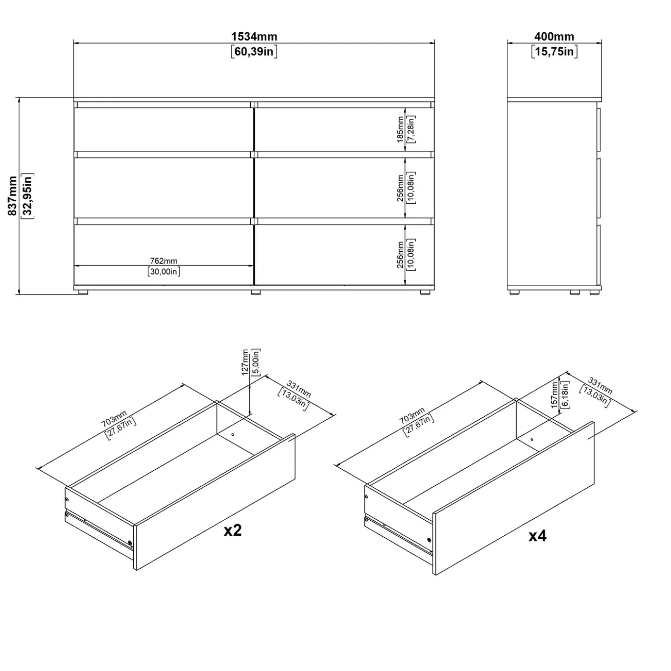 Dubbele Ladekast Nova Wit 4+2-lades - Giga Living