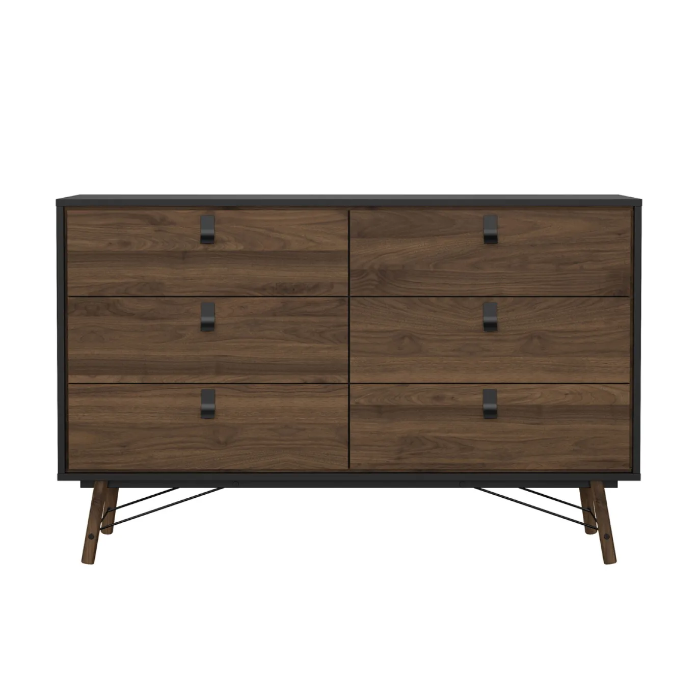 Dubbele Ladekast Ry Noten Mat Zwart 150cm - Giga Living