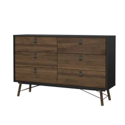 Dubbele Ladekast Ry Noten Mat Zwart 150cm - Giga Living