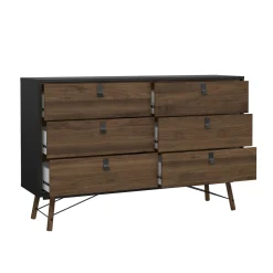 Dubbele Ladekast Ry Noten Mat Zwart 150cm - Giga Living